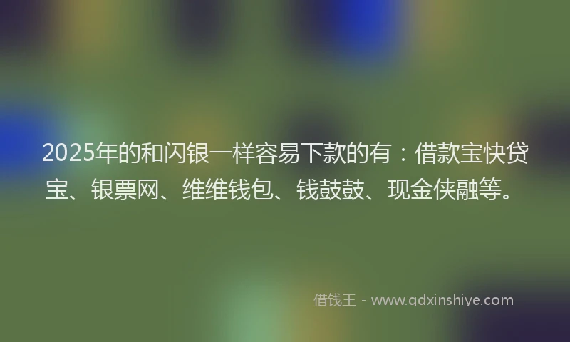 2025年的和闪银一样容易下款的有：借款宝快贷宝、银票网、维维钱包、钱鼓鼓、现金侠融等。