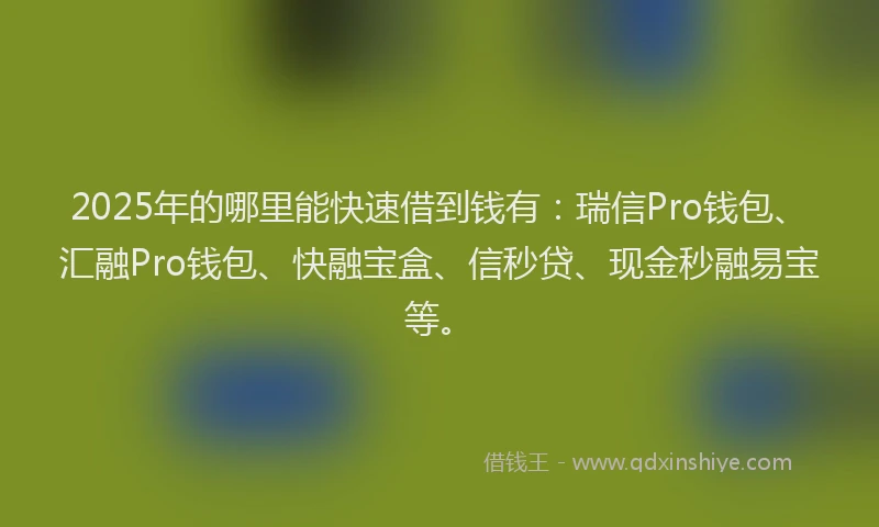 2025年的哪里能快速借到钱有：瑞信Pro钱包、汇融Pro钱包、快融宝盒、信秒贷、现金秒融易宝等。