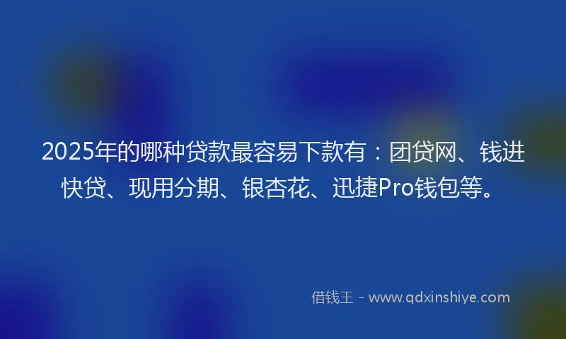 2025年的哪种贷款最容易下款有：团贷网、钱进快贷、现用分期、银杏花、迅捷Pro钱包等。