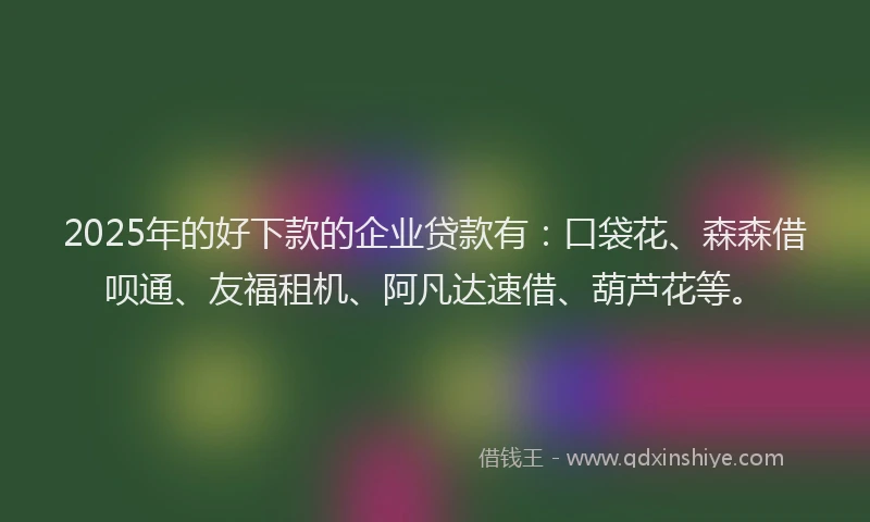 2025年的好下款的企业贷款有：口袋花、森森借呗通、友福租机、阿凡达速借、葫芦花等。