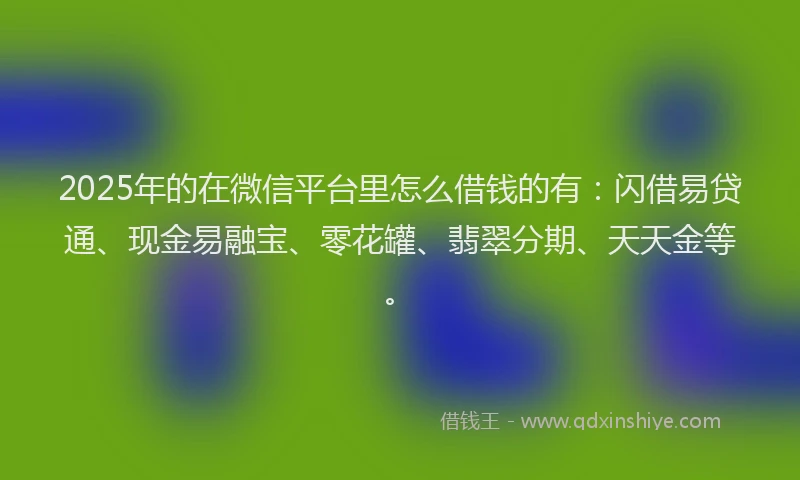 2025年的在微信平台里怎么借钱的有：闪借易贷通、现金易融宝、零花罐、翡翠分期、天天金等。