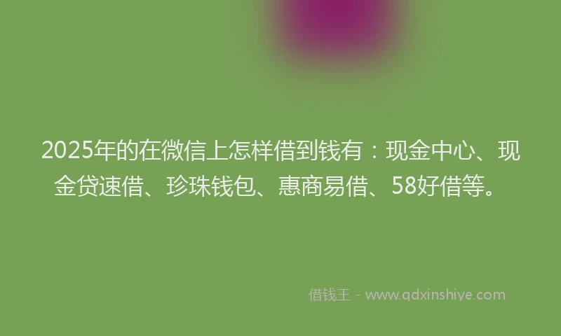 2025年的在微信上怎样借到钱有：现金中心、现金贷速借、珍珠钱包、惠商易借、58好借等。
