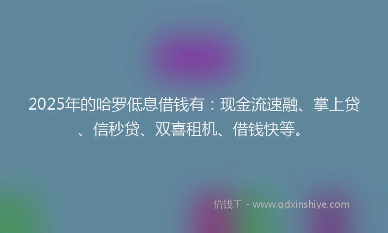 2025年的哈罗低息借钱有：现金流速融、掌上贷、信秒贷、双喜租机、借钱快等。