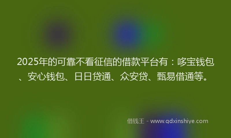 2025年的可靠不看征信的借款平台有：哆宝钱包、安心钱包、日日贷通、众安贷、甄易借通等。