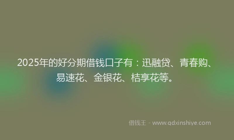 2025年的好分期借钱口子有：迅融贷、青春购、易速花、金银花、桔享花等。