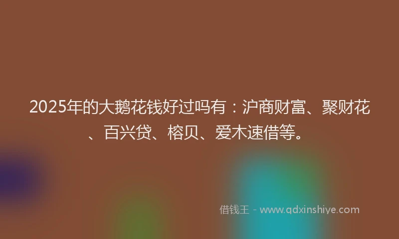 2025年的大鹅花钱好过吗有：沪商财富、聚财花、百兴贷、榕贝、爱木速借等。