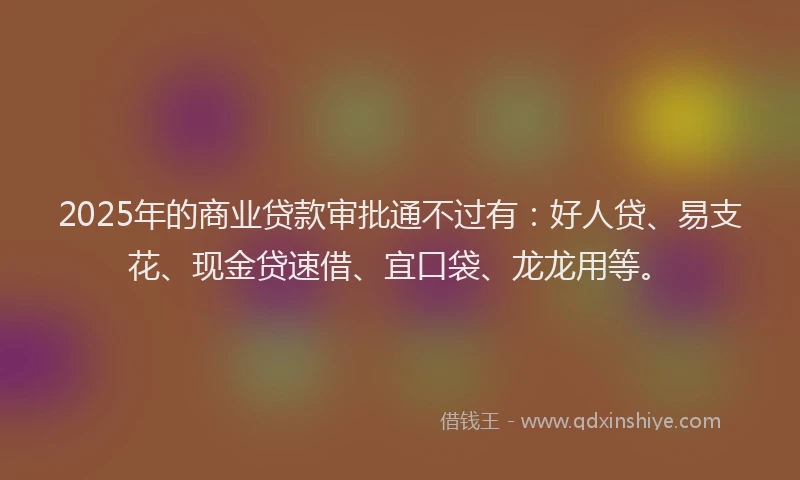 2025年的商业贷款审批通不过有：好人贷、易支花、现金贷速借、宜口袋、龙龙用等。