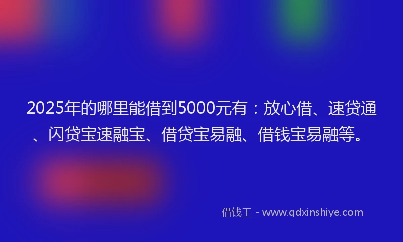 2025年的哪里能借到5000元有：放心借、速贷通、闪贷宝速融宝、借贷宝易融、借钱宝易融等。