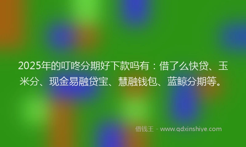 2025年的叮咚分期好下款吗有：借了么快贷、玉米分、现金易融贷宝、慧融钱包、蓝鲸分期等。