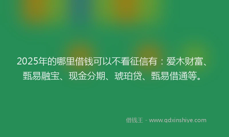 2025年的哪里借钱可以不看征信有：爱木财富、甄易融宝、现金分期、琥珀贷、甄易借通等。