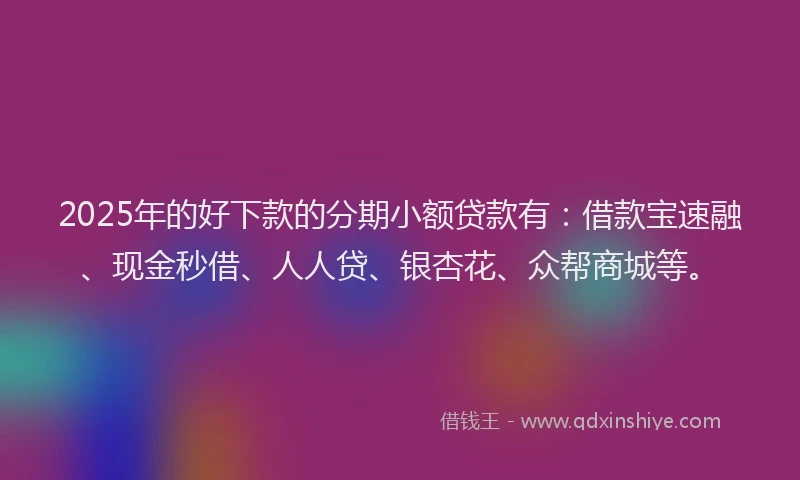 2025年的好下款的分期小额贷款有：借款宝速融、现金秒借、人人贷、银杏花、众帮商城等。