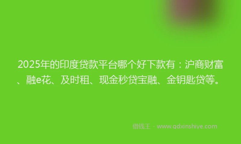 2025年的印度贷款平台哪个好下款有：沪商财富、融e花、及时租、现金秒贷宝融、金钥匙贷等。