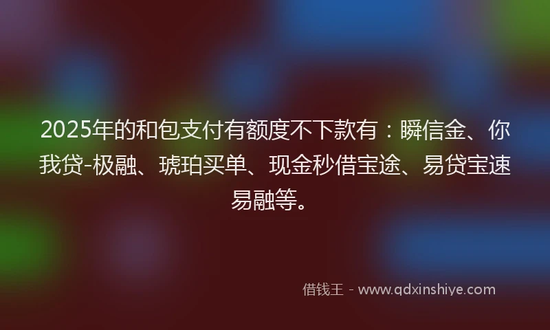 2025年的和包支付有额度不下款有：瞬信金、你我贷-极融、琥珀买单、现金秒借宝途、易贷宝速易融等。