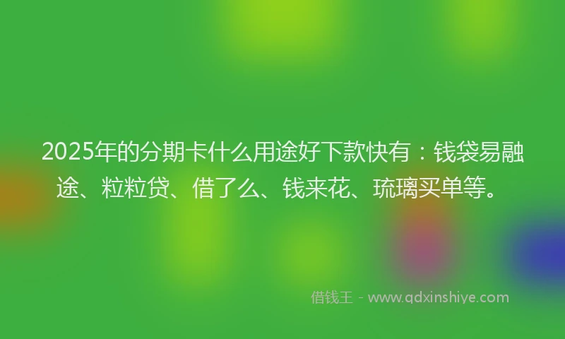 2025年的分期卡什么用途好下款快有：钱袋易融途、粒粒贷、借了么、钱来花、琉璃买单等。