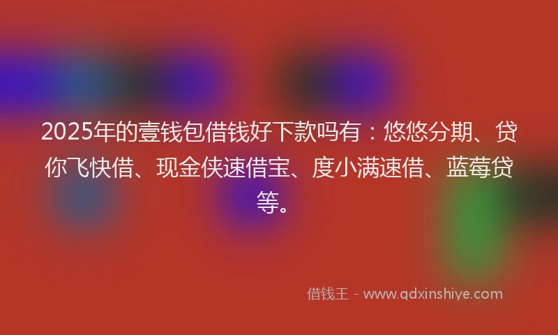 2025年的壹钱包借钱好下款吗有：悠悠分期、贷你飞快借、现金侠速借宝、度小满速借、蓝莓贷等。