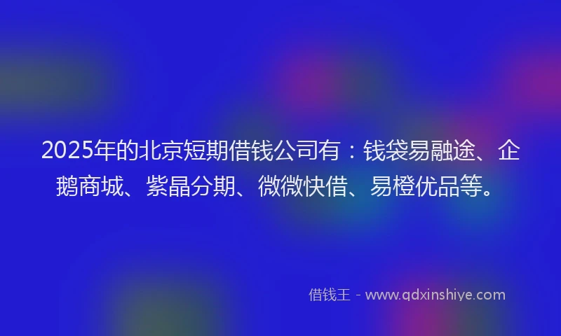 2025年的北京短期借钱公司有：钱袋易融途、企鹅商城、紫晶分期、微微快借、易橙优品等。