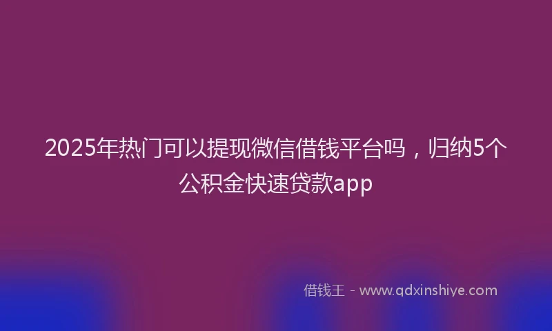 2025年热门可以提现微信借钱平台吗，归纳5个公积金快速贷款app