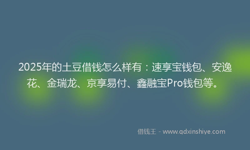 2025年的土豆借钱怎么样有：速享宝钱包、安逸花、金瑞龙、京享易付、鑫融宝Pro钱包等。