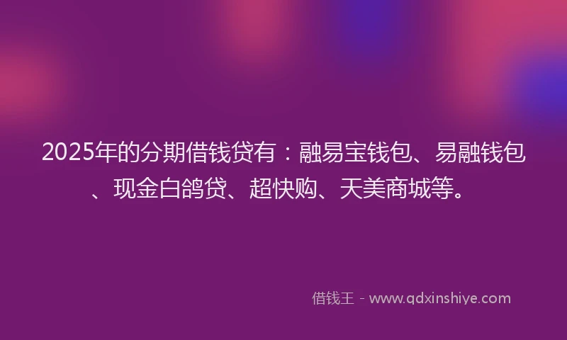 2025年的分期借钱贷有：融易宝钱包、易融钱包、现金白鸽贷、超快购、天美商城等。