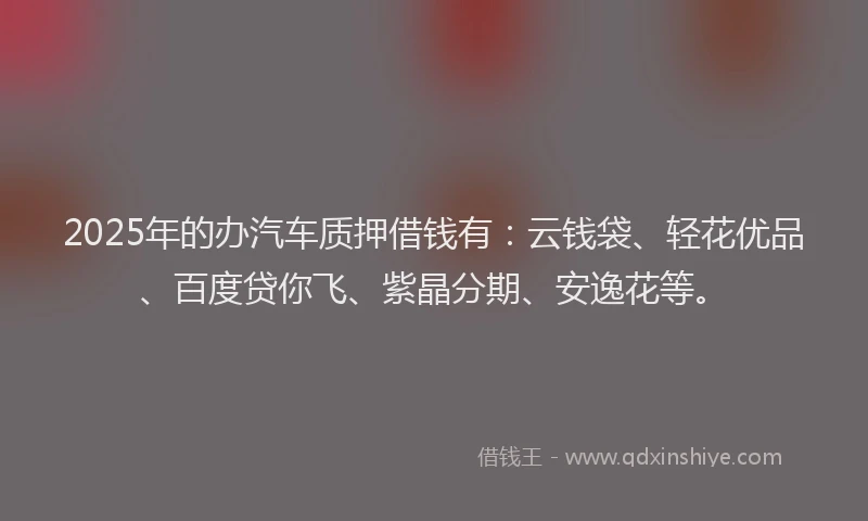 2025年的办汽车质押借钱有：云钱袋、轻花优品、百度贷你飞、紫晶分期、安逸花等。