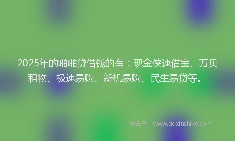 2025年的啪啪贷借钱的有：现金侠速借宝、万贝租物、极速易购、新机易购、民生易贷等。