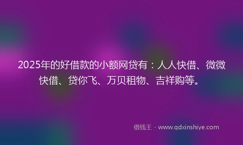 2025年的好借款的小额网贷有：人人快借、微微快借、贷你飞、万贝租物、吉祥购等。
