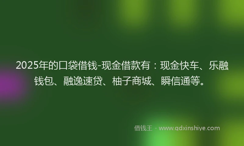 2025年的口袋借钱-现金借款有：现金快车、乐融钱包、融逸速贷、柚子商城、瞬信通等。