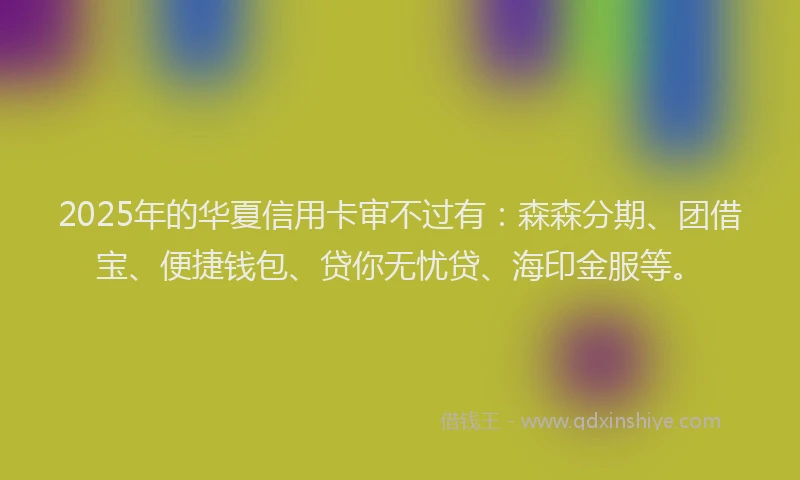 2025年的华夏信用卡审不过有：森森分期、团借宝、便捷钱包、贷你无忧贷、海印金服等。