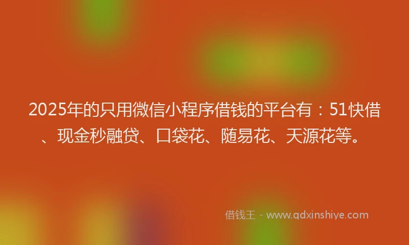 2025年的只用微信小程序借钱的平台有：51快借、现金秒融贷、口袋花、随易花、天源花等。