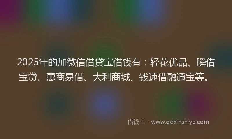 2025年的加微信借贷宝借钱有：轻花优品、瞬借宝贷、惠商易借、大利商城、钱速借融通宝等。