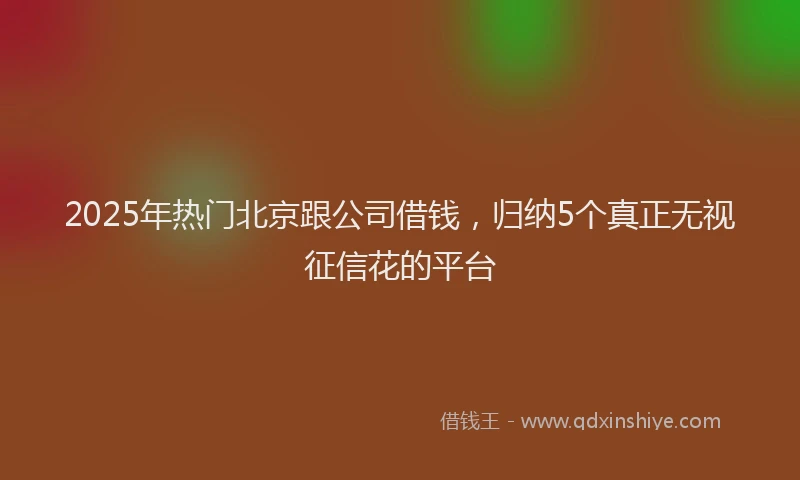 2025年热门北京跟公司借钱，归纳5个真正无视征信花的平台