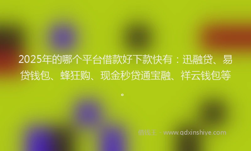 2025年的哪个平台借款好下款快有：迅融贷、易贷钱包、蜂狂购、现金秒贷通宝融、祥云钱包等。