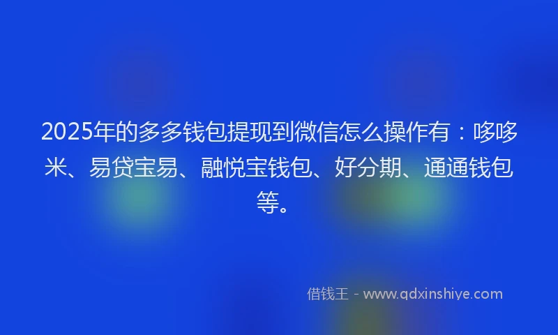 2025年的多多钱包提现到微信怎么操作有：哆哆米、易贷宝易、融悦宝钱包、好分期、通通钱包等。
