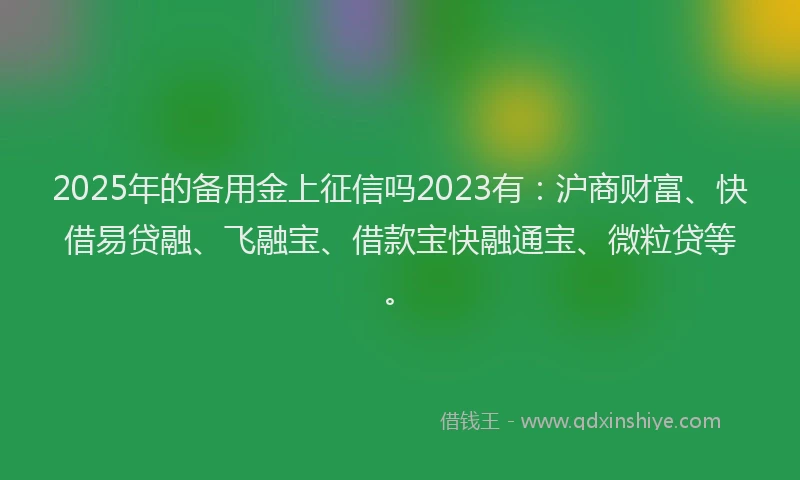 2025年的备用金上征信吗2023有：沪商财富、快借易贷融、飞融宝、借款宝快融通宝、微粒贷等。