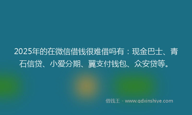2025年的在微信借钱很难借吗有：现金巴士、青石信贷、小爱分期、翼支付钱包、众安贷等。