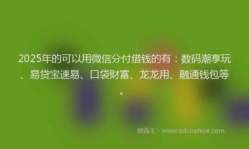2025年的可以用微信分付借钱的有：数码潮享玩、易贷宝速易、口袋财富、龙龙用、融通钱包等。