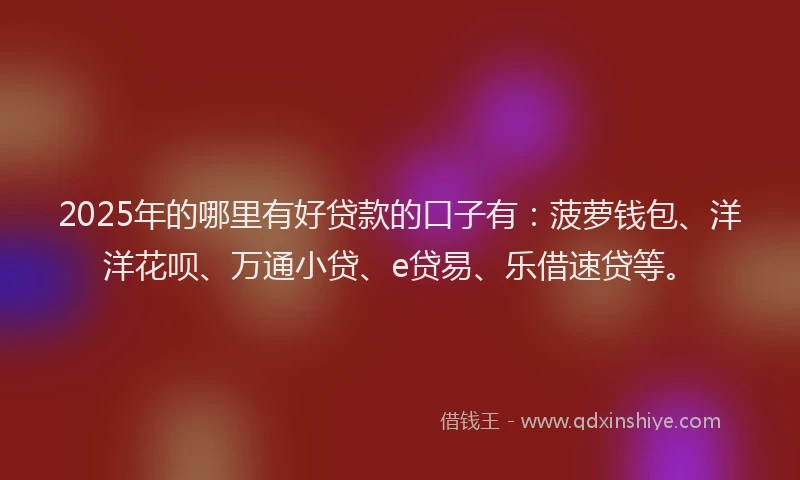 2025年的哪里有好贷款的口子有：菠萝钱包、洋洋花呗、万通小贷、e贷易、乐借速贷等。