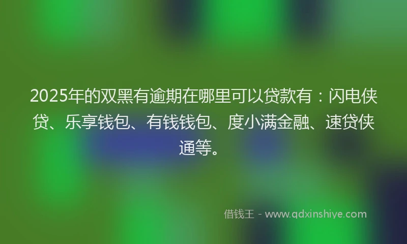 2025年的双黑有逾期在哪里可以贷款有：闪电侠贷、乐享钱包、有钱钱包、度小满金融、速贷侠通等。