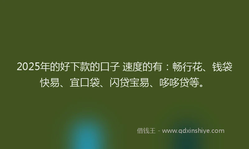 2025年的好下款的口子 速度的有：畅行花、钱袋快易、宜口袋、闪贷宝易、哆哆贷等。
