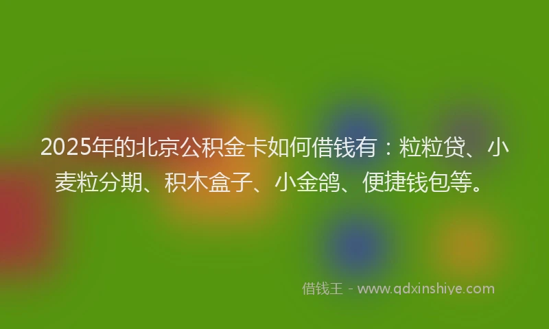 2025年的北京公积金卡如何借钱有：粒粒贷、小麦粒分期、积木盒子、小金鸽、便捷钱包等。