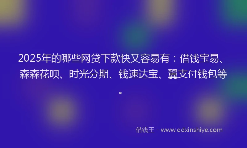 2025年的哪些网贷下款快又容易有：借钱宝易、森森花呗、时光分期、钱速达宝、翼支付钱包等。