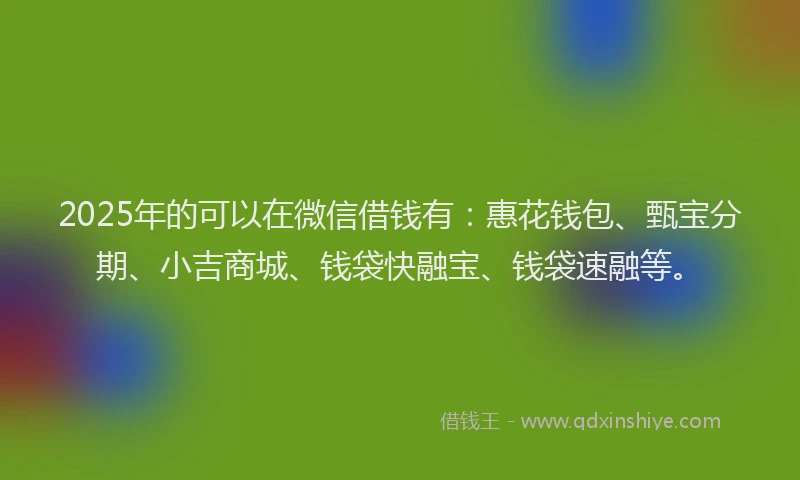 2025年的可以在微信借钱有：惠花钱包、甄宝分期、小吉商城、钱袋快融宝、钱袋速融等。