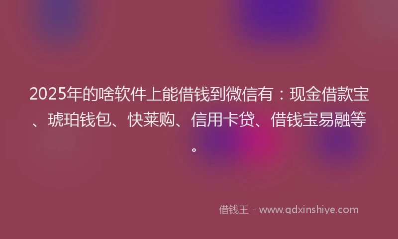 2025年的啥软件上能借钱到微信有：现金借款宝、琥珀钱包、快莱购、信用卡贷、借钱宝易融等。