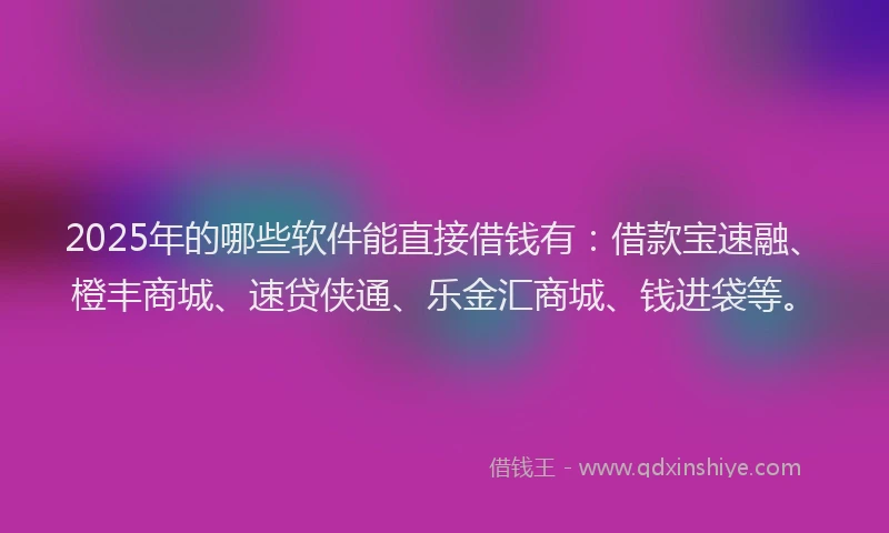 2025年的哪些软件能直接借钱有：借款宝速融、橙丰商城、速贷侠通、乐金汇商城、钱进袋等。