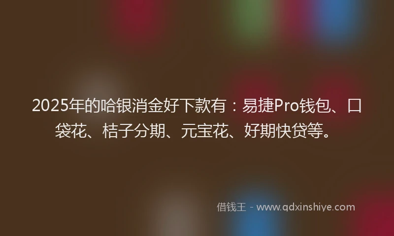 2025年的哈银消金好下款有：易捷Pro钱包、口袋花、桔子分期、元宝花、好期快贷等。
