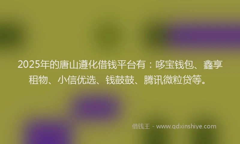 2025年的唐山遵化借钱平台有：哆宝钱包、鑫享租物、小信优选、钱鼓鼓、腾讯微粒贷等。