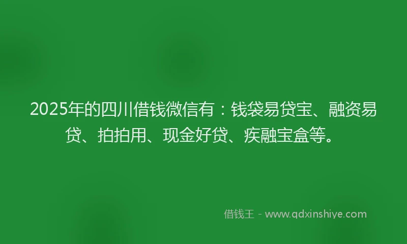 2025年的四川借钱微信有：钱袋易贷宝、融资易贷、拍拍用、现金好贷、疾融宝盒等。