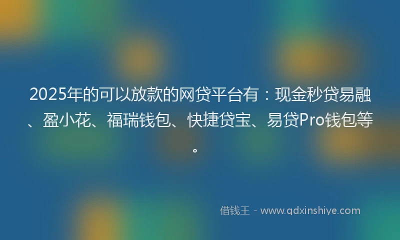 2025年的可以放款的网贷平台有：现金秒贷易融、盈小花、福瑞钱包、快捷贷宝、易贷Pro钱包等。