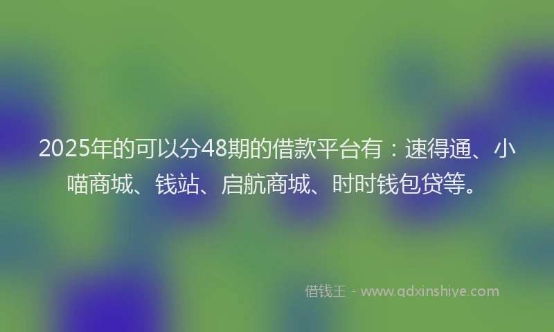 2025年的可以分48期的借款平台有：速得通、小喵商城、钱站、启航商城、时时钱包贷等。