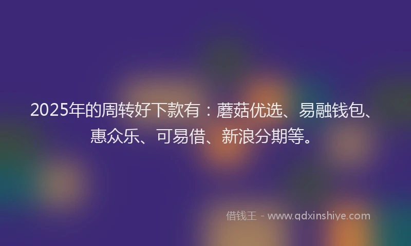 2025年的周转好下款有：蘑菇优选、易融钱包、惠众乐、可易借、新浪分期等。